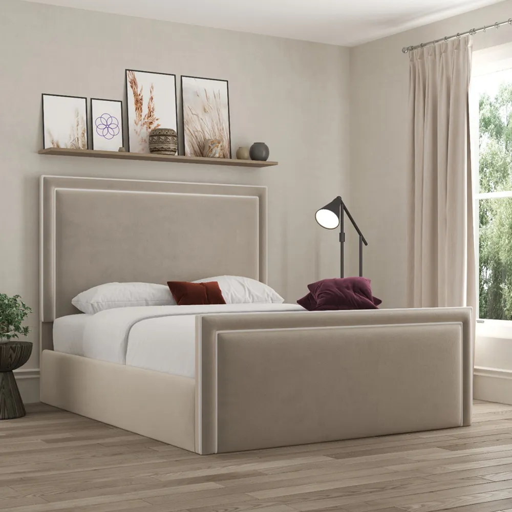 Verona Small Double Ottoman Bed with Storage - Beige