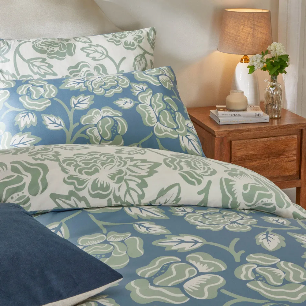 Camellia Single Floral Printed Duvet Set - Blue
