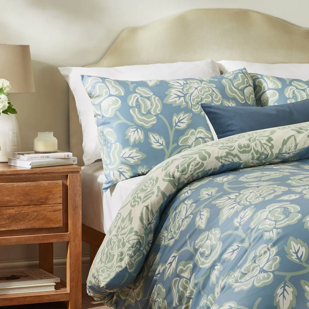 Camellia Single Floral Printed Duvet Set - Blue