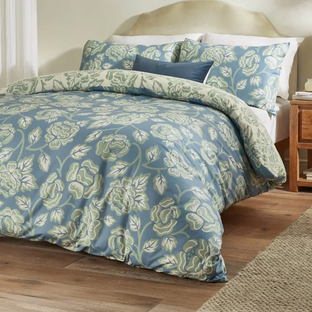 Camellia Single Floral Printed Duvet Set - Blue
