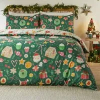 Double Festive Treats Reversible Duvet Set - Green