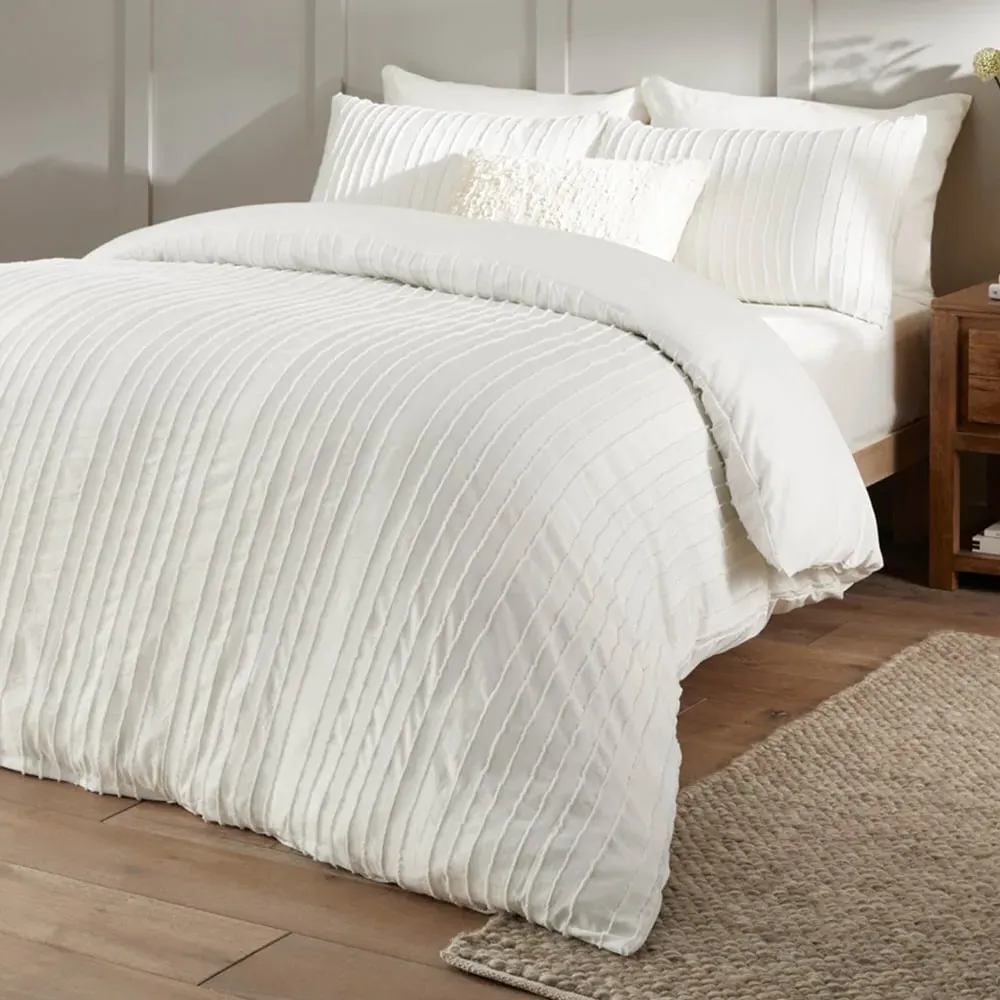 Harrison Double Duvet Set with Stripe Print - White