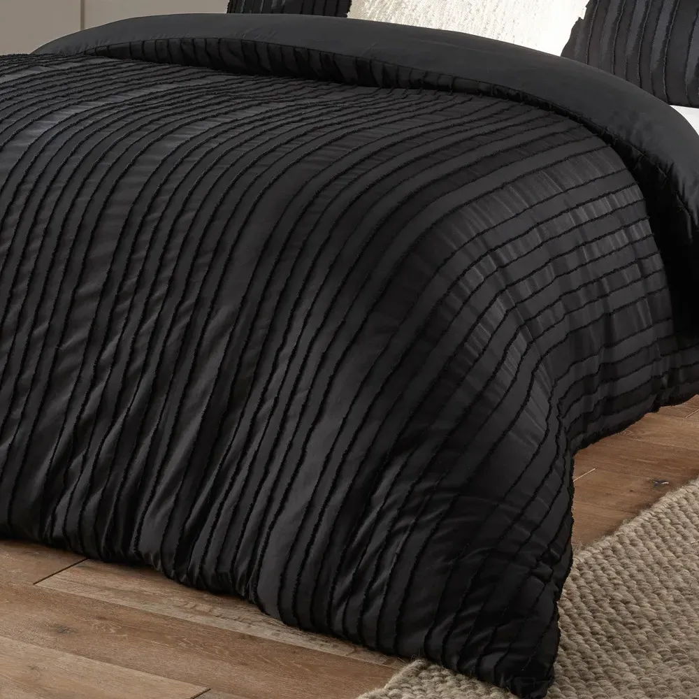 Harrison Single Duvet Set with Stripe Print - Black