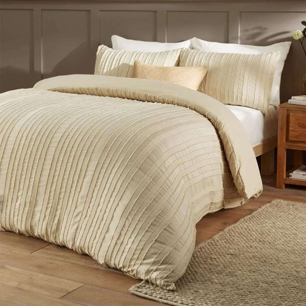 Harrison Super King Size Stripe Duvet Set - Cream