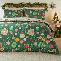 King Size Festive Treats Reversible Duvet Set - Green