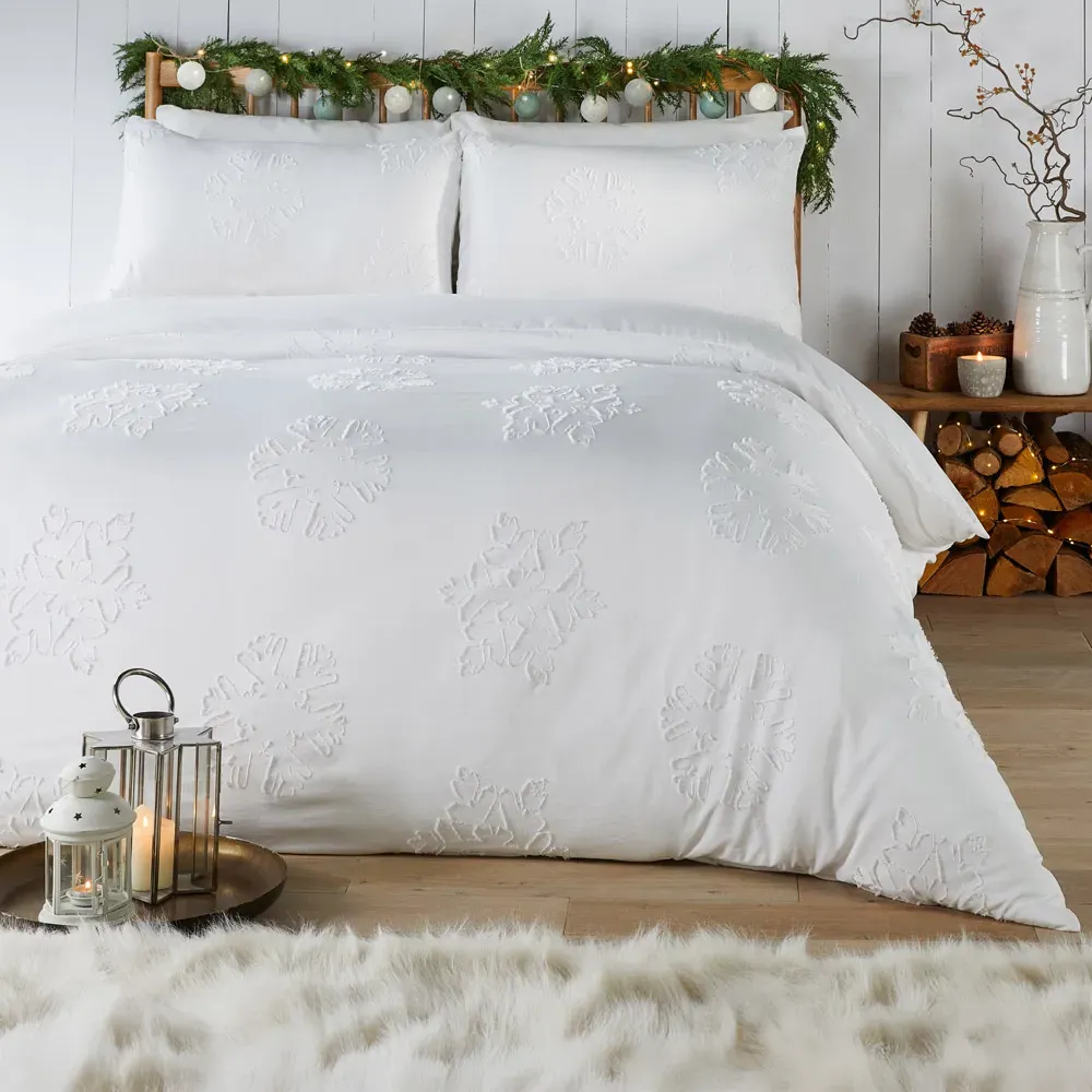 King Size Snow Crystal Tufted Duvet Set - White