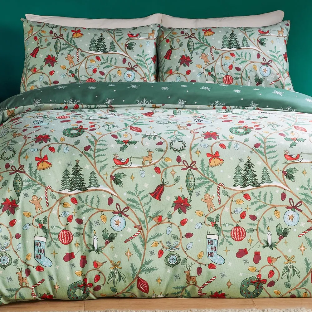 Noelle Double Duvet Set Reversible - Green