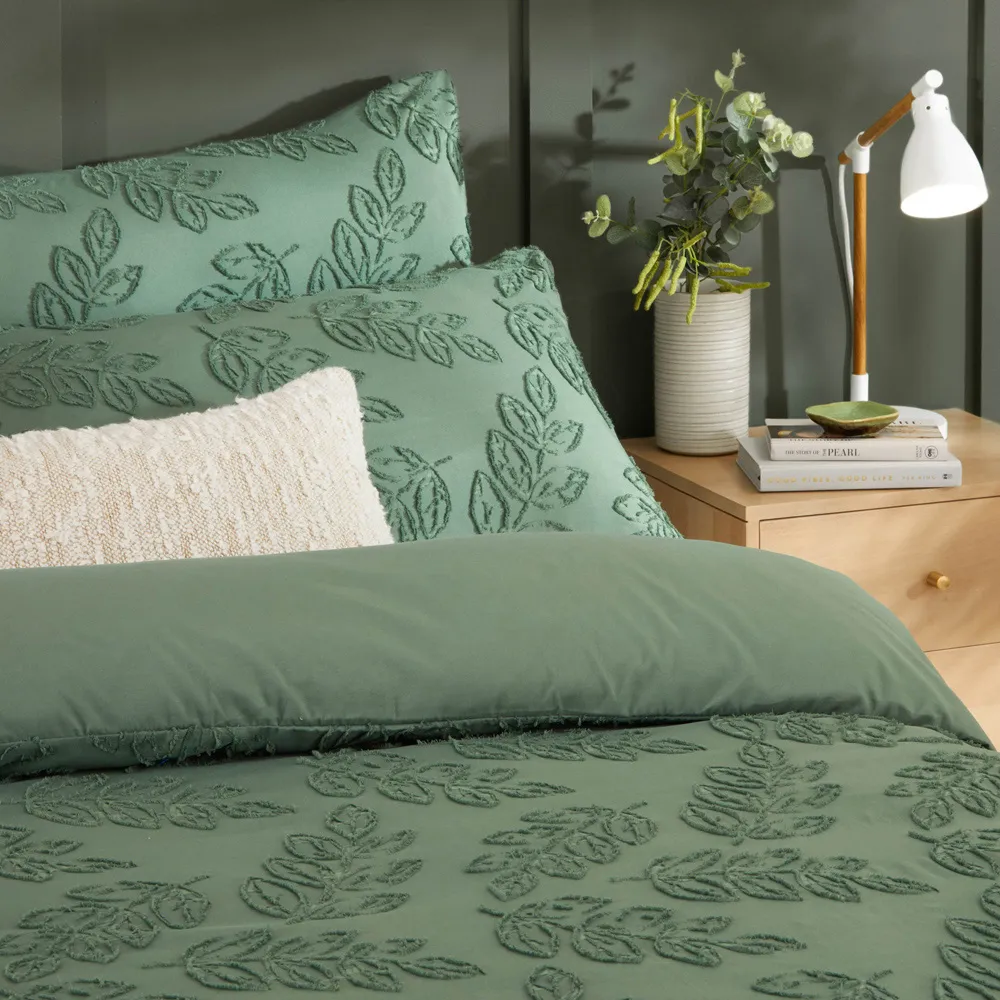 Seville King Size Tufted Duvet Set - Green Leaf