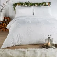 Single Snow Crystal Tufted Duvet Set - White