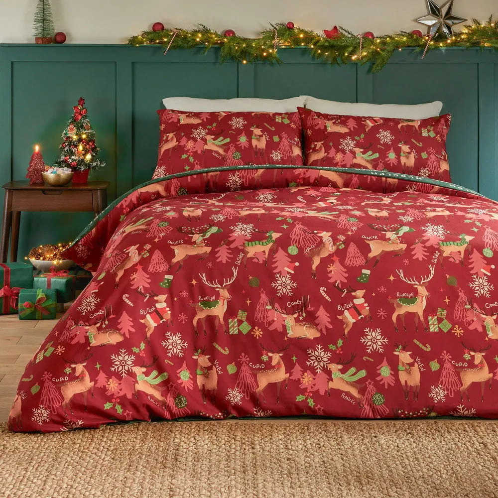 Sleigh Team Double Reversible Duvet Set - Red