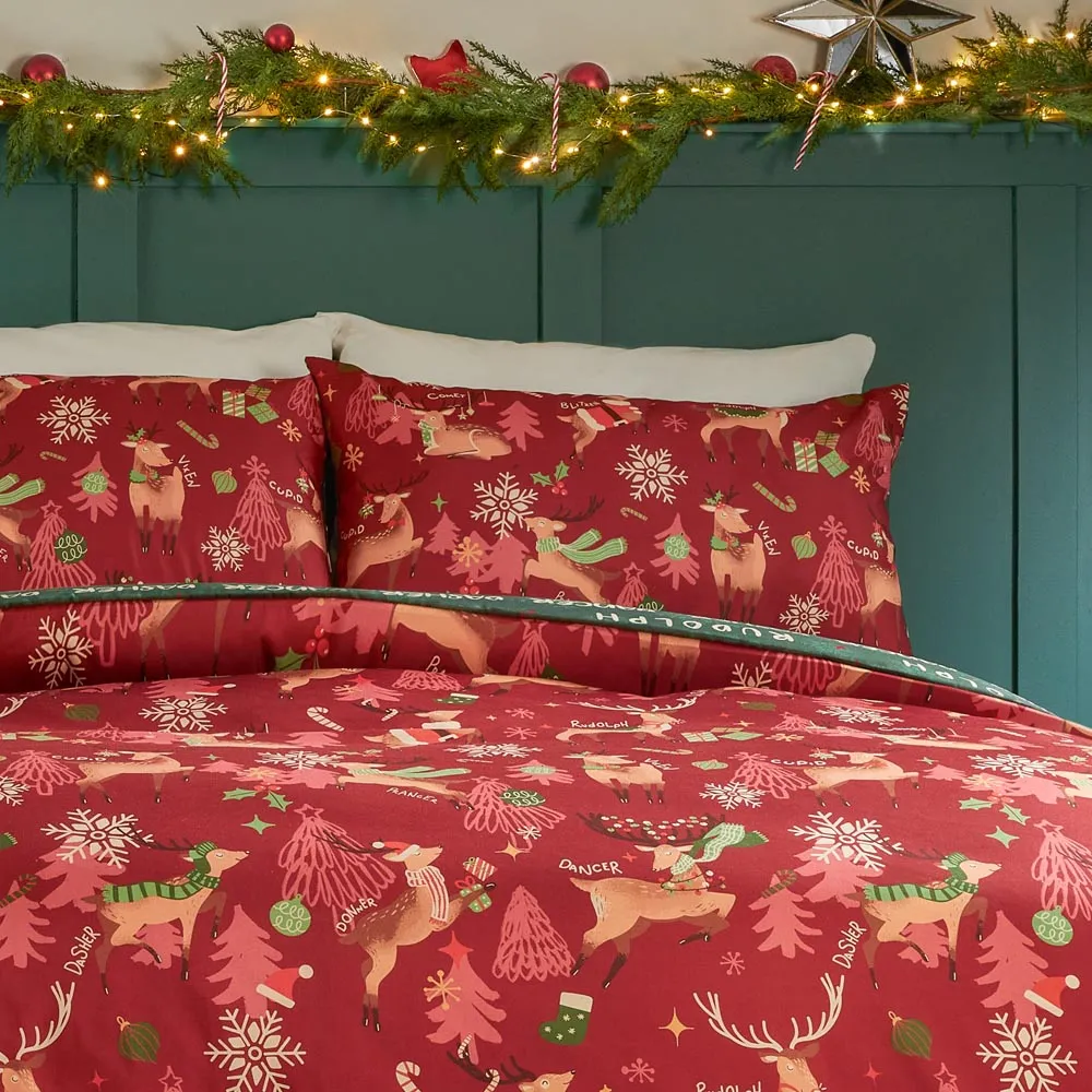 Sleigh Team King Size Reversible Duvet Set - Red