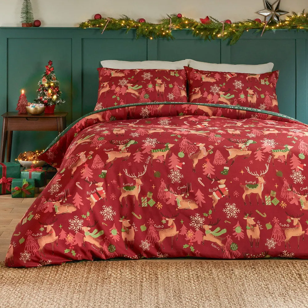 Sleigh Team King Size Reversible Duvet Set - Red
