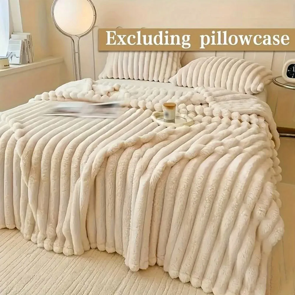 Double Sided Throw Blanket - Cream, Faux Rabbit Fur