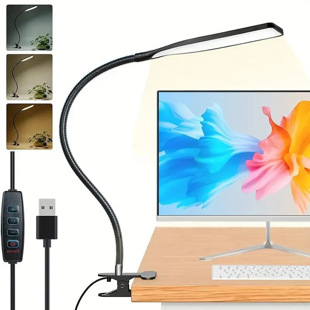 Flexible LED Desk Lamp with Clip - Black