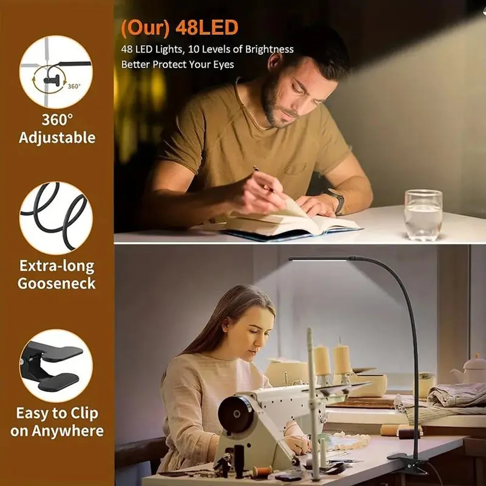 Flexible LED Desk Lamp with Clip - Black