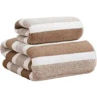 Striped Hand and Bath Towel Set Quick Dry - Brown