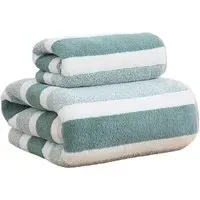 Striped Hand and Bath Towel Set Quick Dry - Green