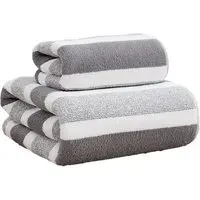 Striped Hand and Bath Towel Set Quick Dry - Grey