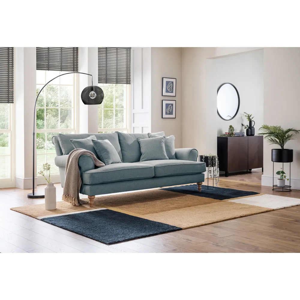 Faro 2-Seater Medium Sofa - Blue, Slub Weave