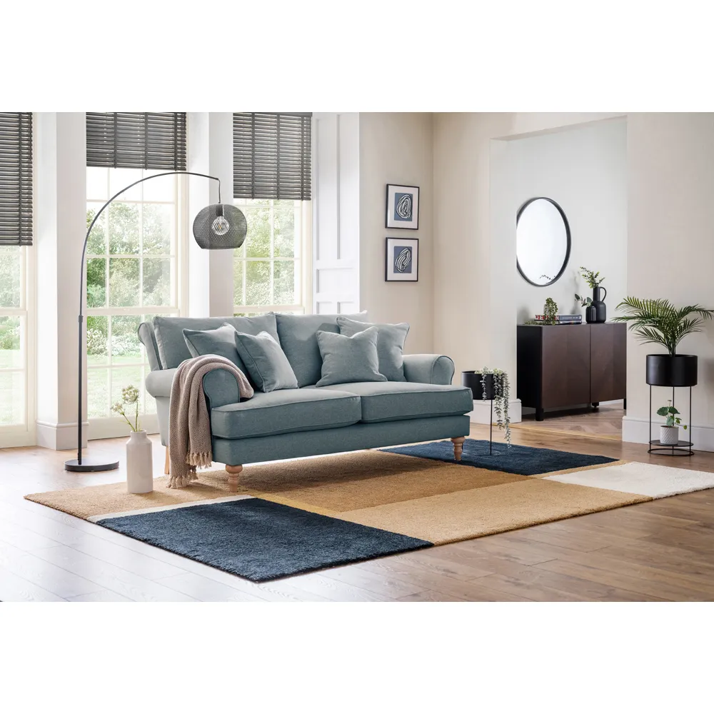 Faro 2-Seater Small Sofa - Blue, Slub Weave