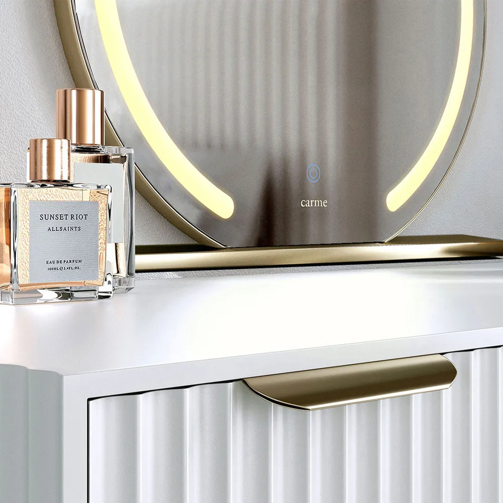 CARME Home Semi-Round LED Light Mirror - Gold