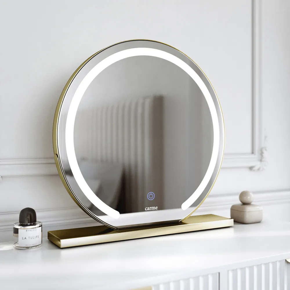 CARME Home Semi-Round LED Light Mirror - Gold