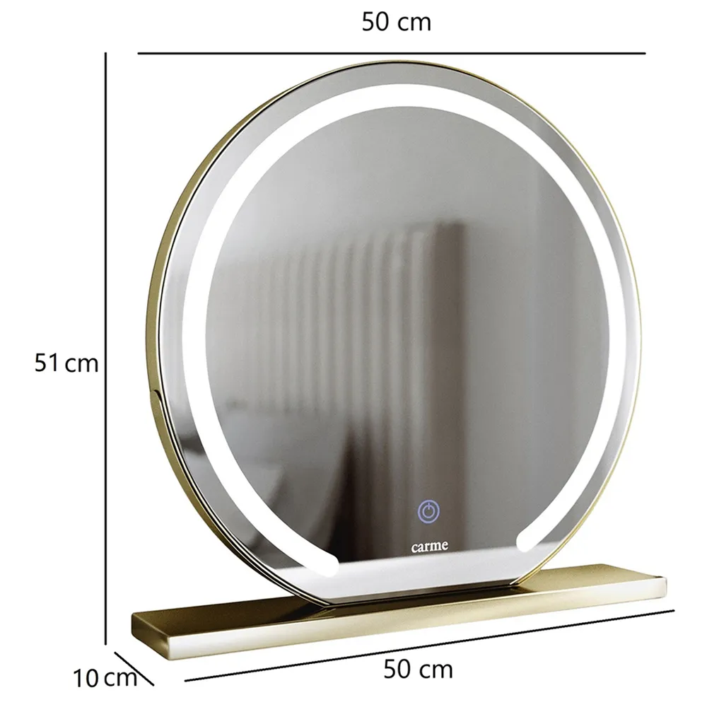 CARME Home Semi-Round LED Light Mirror - Gold