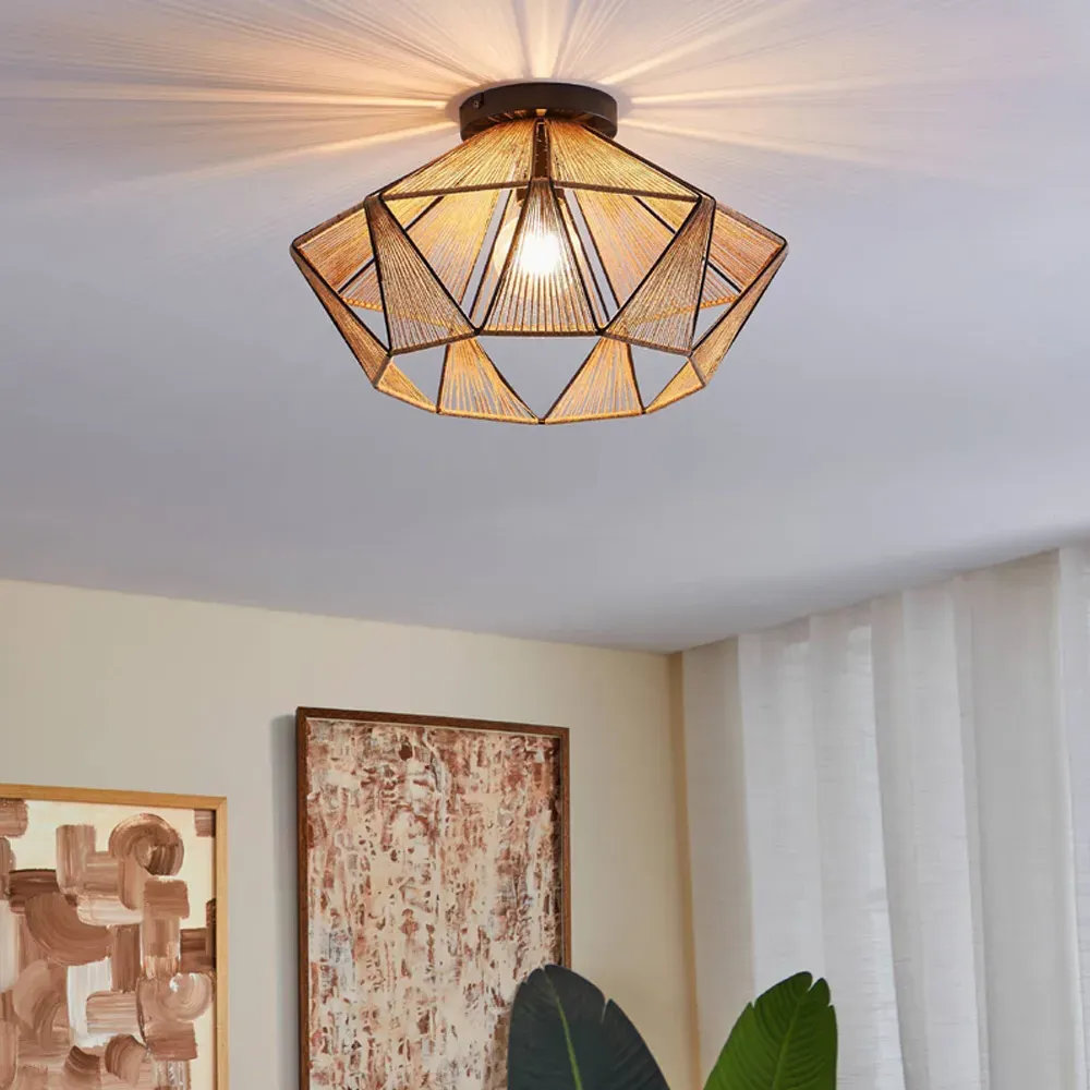 Adwickle Diamond Ceiling Light - Black, Hemp
