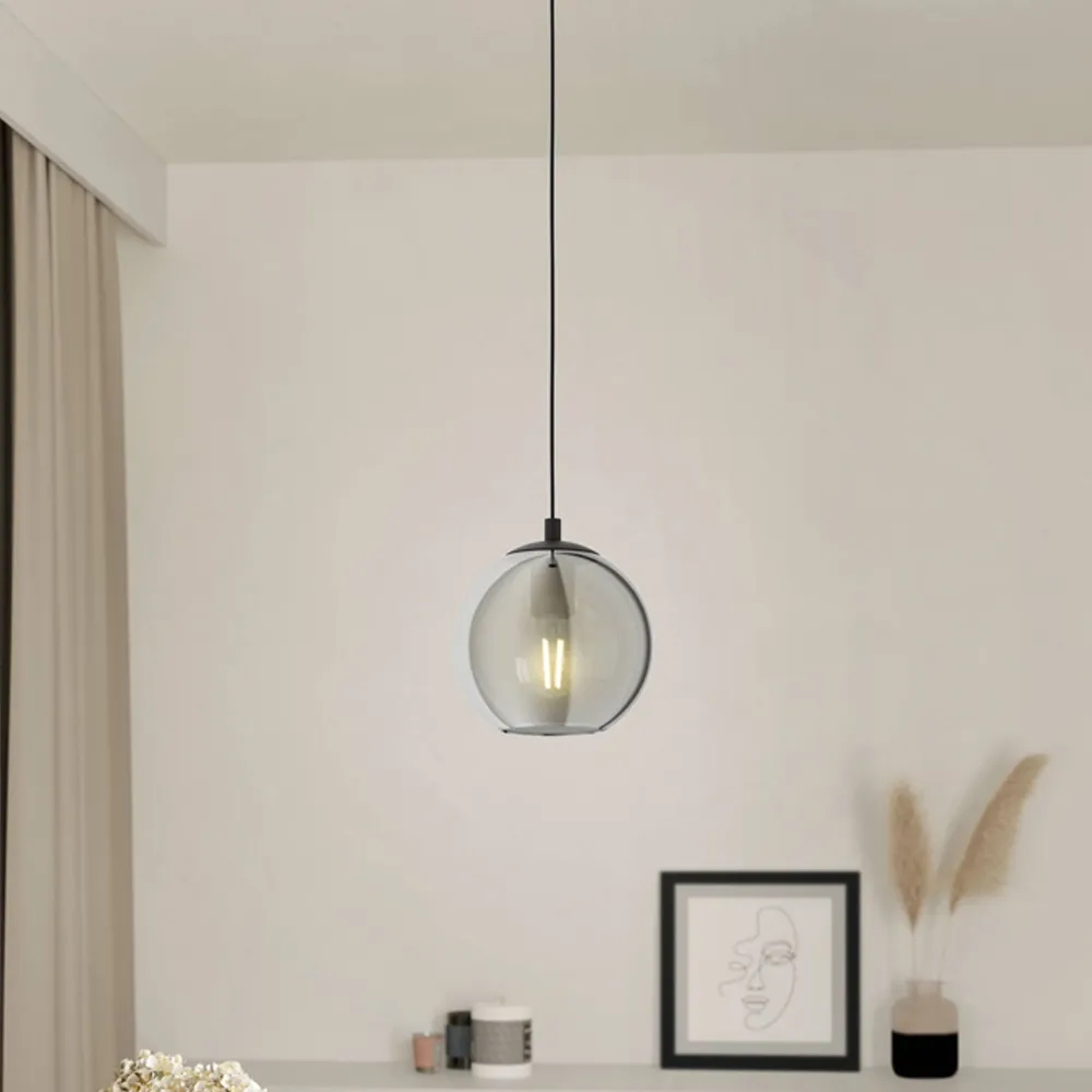 Ariscani Round Pendant Light - Black, Smoked Glass