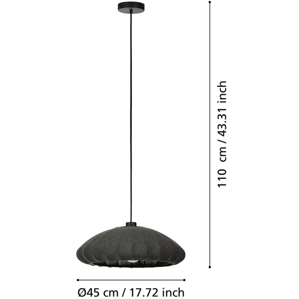 Barlaston Pendant Light - Black, Fabric