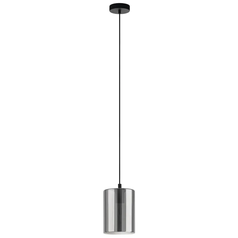 Cadaques 1 Cylindrical Pendant Light - Black, Smoked Glass