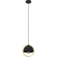 Callow Round Pendant Light - Black, Wood