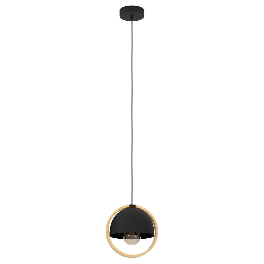 Callow Round Pendant Light - Black, Wood image