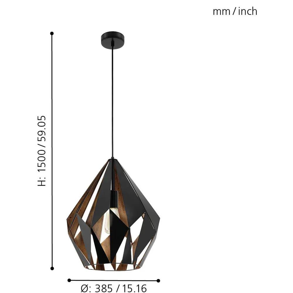 Carlton 1 Diamond Pendant Light - Black, Copper