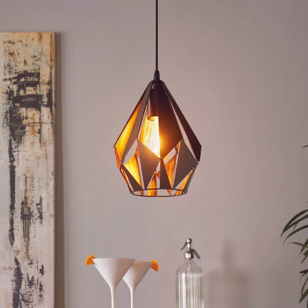 Carlton 1 Diamond-Shaped Pendant Light - Black, Metal