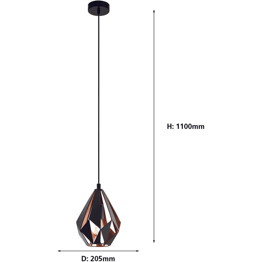 Carlton 1 Diamond-Shaped Pendant Light - Black, Metal