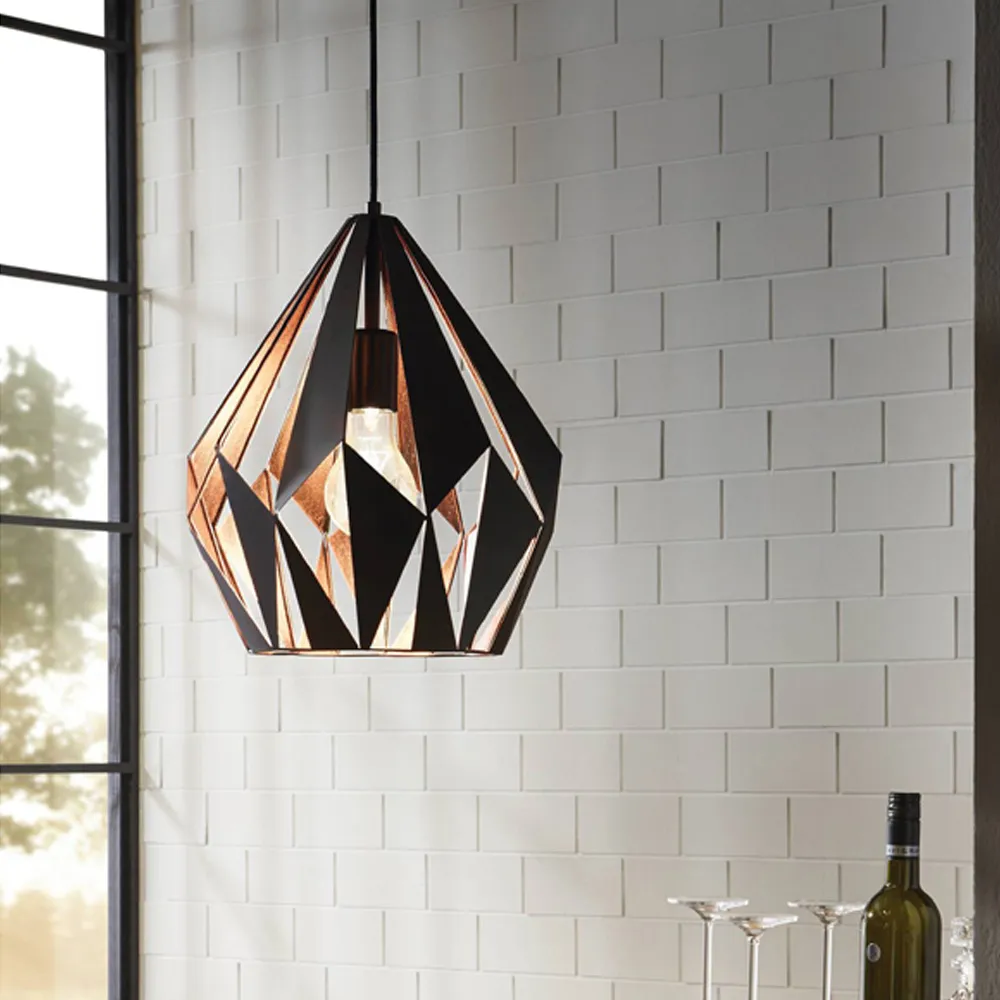Carlton 1 Geometric Pendant Light - Black, Steel
