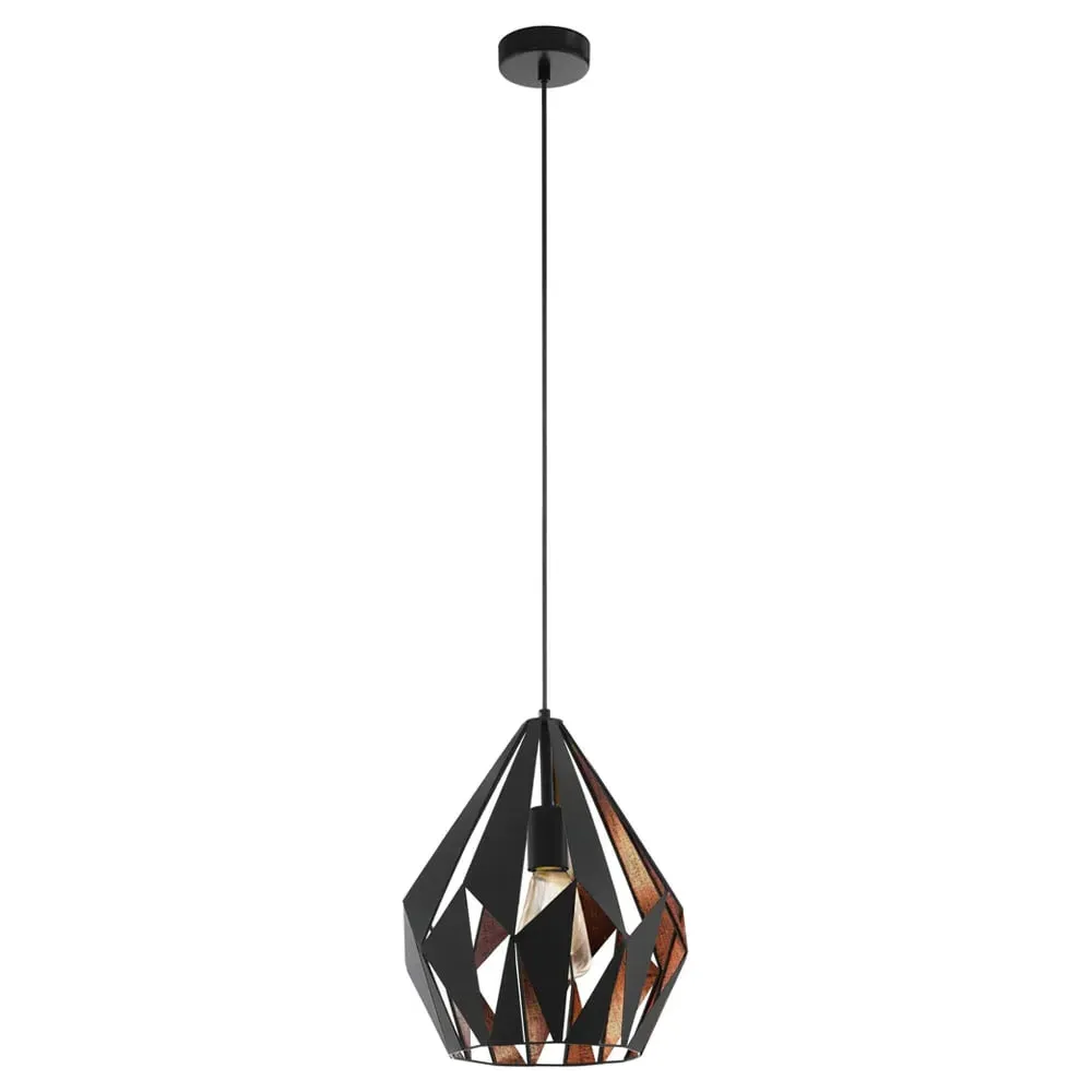 Carlton 1 Geometric Pendant Light - Black, Steel