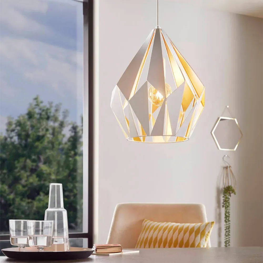 Carlton Diamond-Shaped Pendant Light - White, Metal