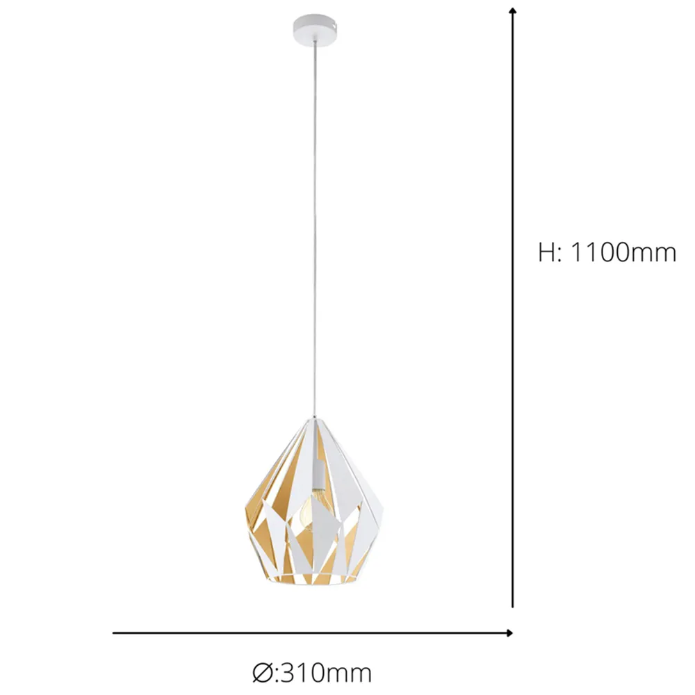 Carlton Diamond-Shaped Pendant Light - White, Metal