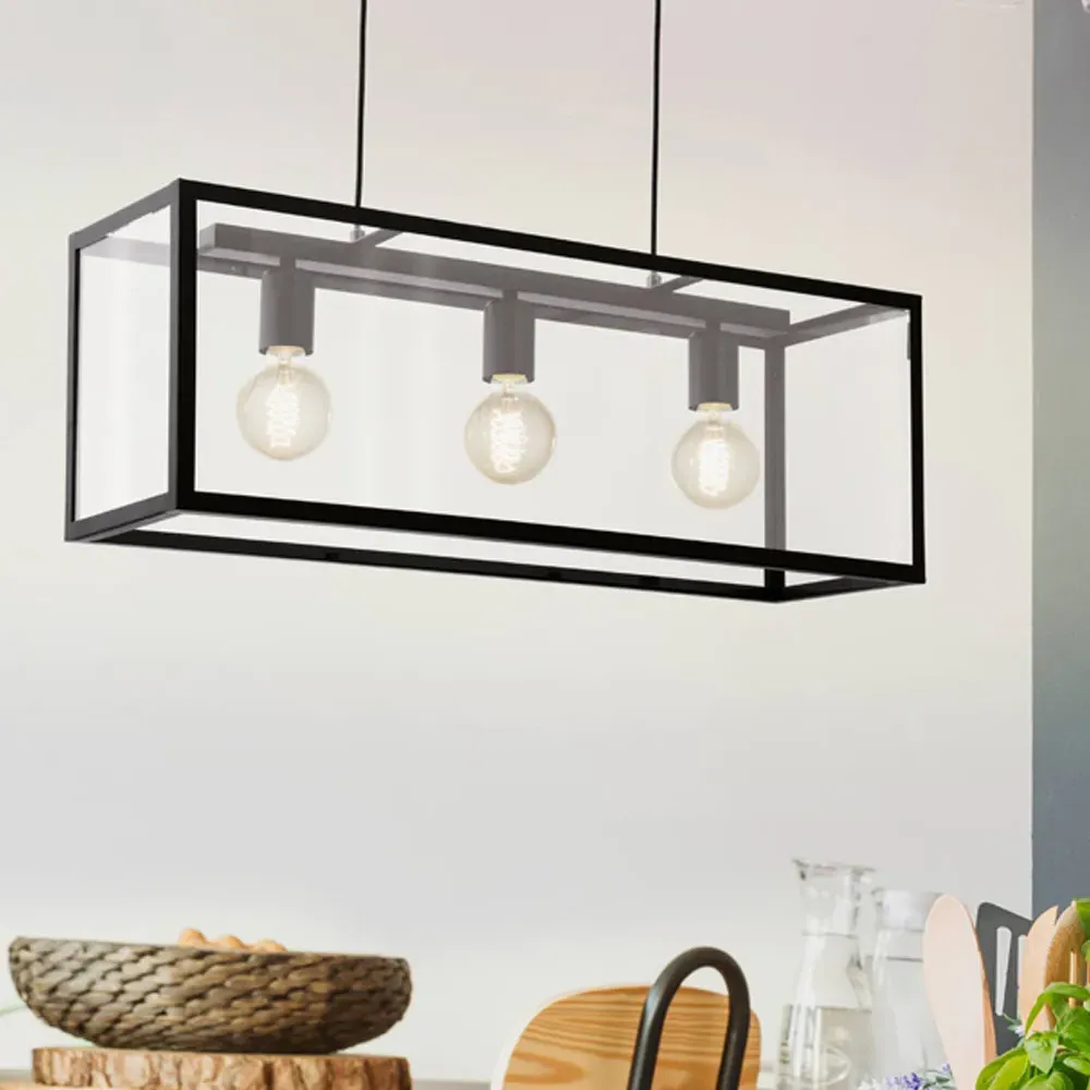 Charterhouse 3L Caged Pendant Light - Black