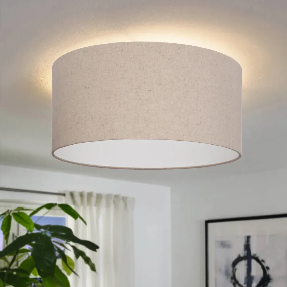 Feniglia Drum Ceiling Light - Beige, Linen