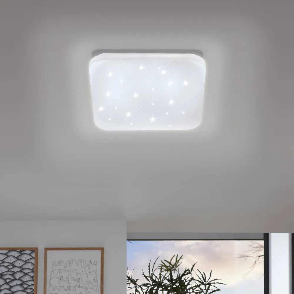 Frania-S Square Flush Ceiling Light - White, Metal