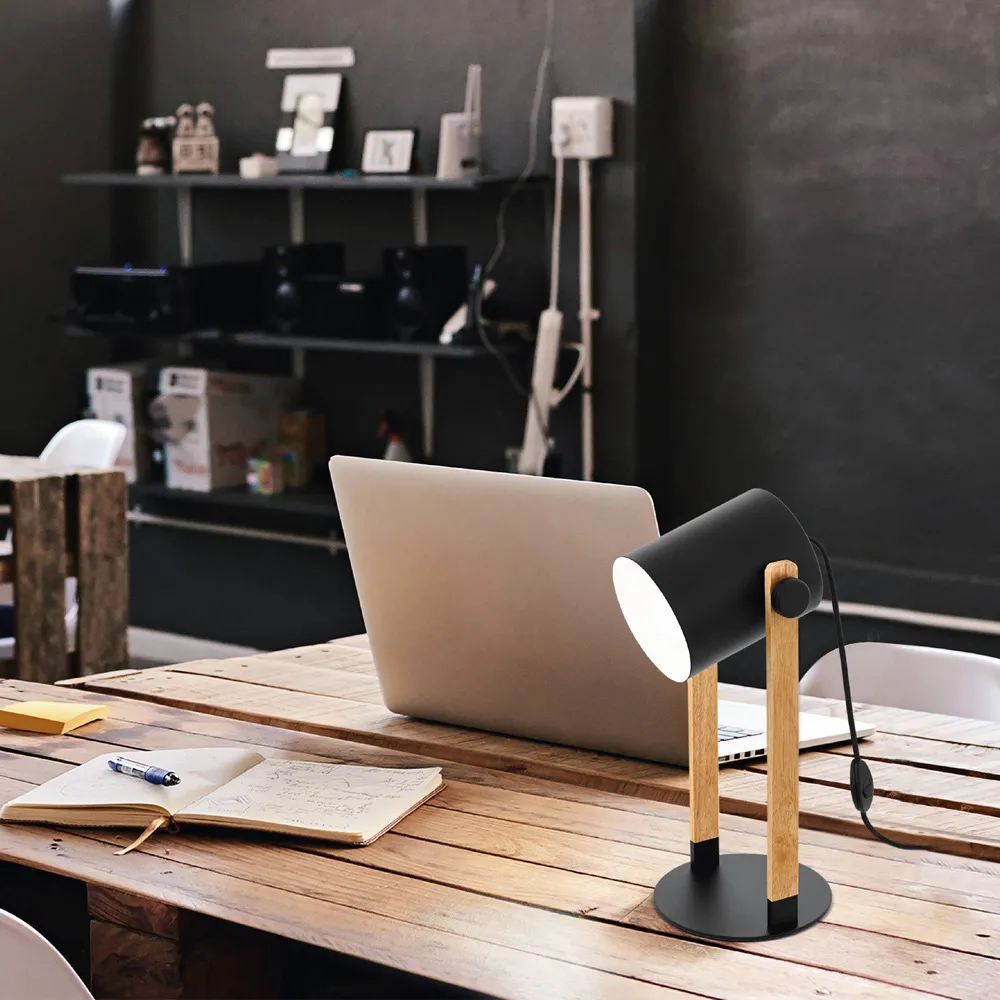 Hornwood Table Lamp with Pivoting Head - Black, Pinewood