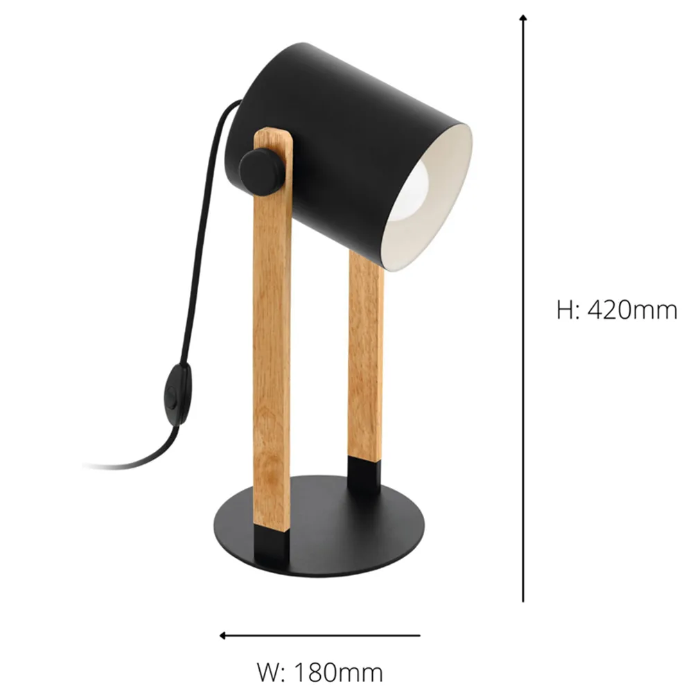Hornwood Table Lamp with Pivoting Head - Black, Pinewood
