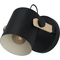 Hornwood Wall Lamp with Pivoting Head - Black, Pinewood