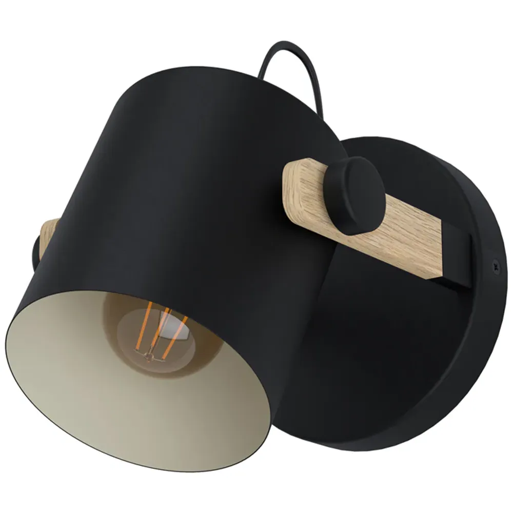 Hornwood Wall Lamp with Pivoting Head - Black, Pinewood