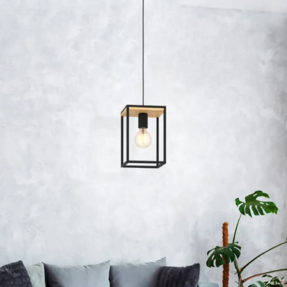 Libertad Caged Pendant Light - Black, Wood