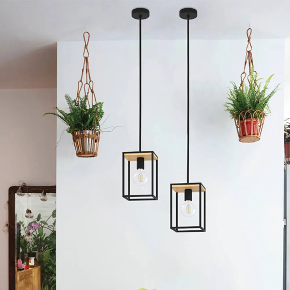 Libertad Caged Pendant Light - Black, Wood