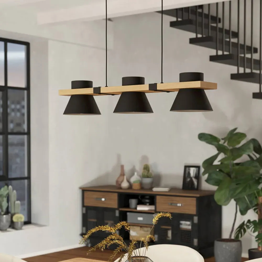 Maccles Pendant Light - Black, Wood